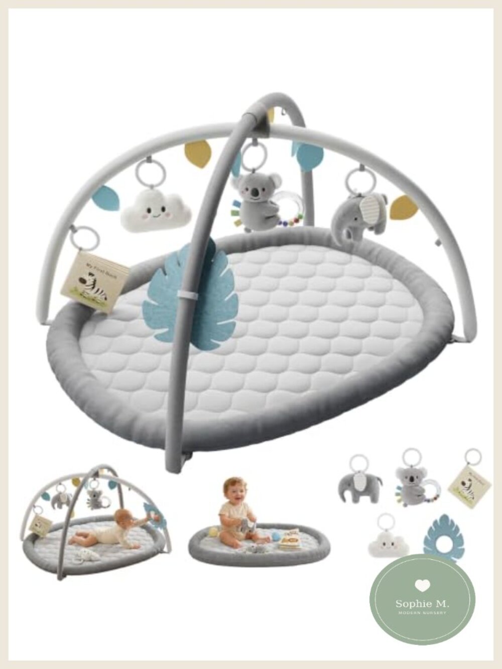 Baby Play Gym Mat 5 Detachable Toys Tummy Time Sensory Development